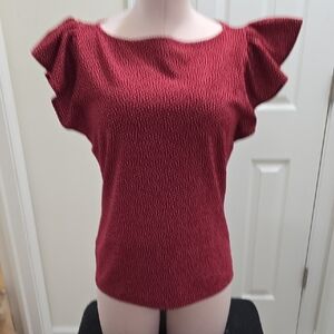 Ann Taylor Factory Textured Red Blouse with Ruffle Sleeves